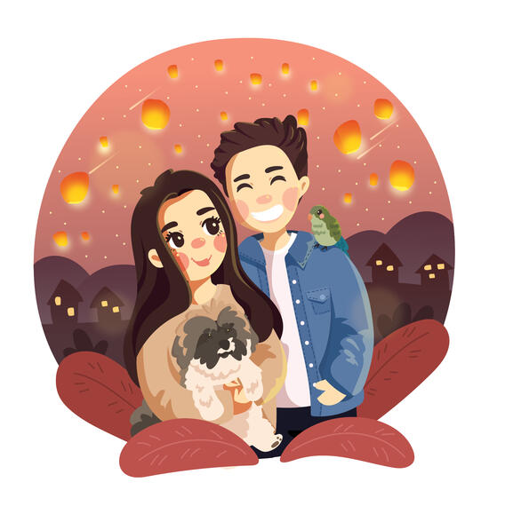cute couple portrait art commission